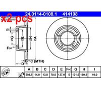 ATE Brake Disc 24.0114-0108.1 298.5x14.0mm 5x127 Solid Coated – Land Rover Defender/Discovery 1