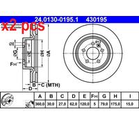 1X Brake disc ATE 24.0130-0195.1 for LAND ROVER DISCOVERY IV (L319) 5 2009-2018