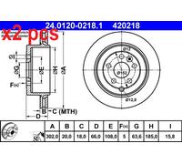 X2 PCS L&R SIDES FITS LAND ROVER FREELANDER 2 2.0 BRAKE DISC 24.0120-0218.1 ATE
