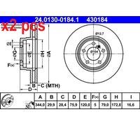 X2 PCS L&R SIDES FITS LAND ROVER RANGE ROVER MK BRAKE DISC 24.0130-0184.1 ATE