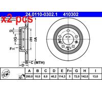 X2 PCS L&R SIDES FITS MAZDA 6 STATION WAGON 1.8 BRAKE DISC 24.0110-0302.1 ATE