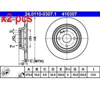 X2 PCS L&R SIDES FITS MAZDA MX-5 MK II 1.6 16V BRAKE DISC 24.0110-0307.1 ATE