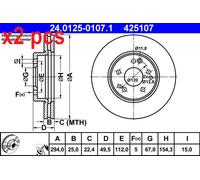 ATE Brake Disc 24.0125-0107.1 for Mercedes-Benz 124 Coupe (C124) 3.0 1987-1993
