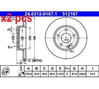 X2 PCS L&R SIDES FITS MERCEDES-BENZ A-CLASS A 150 BRAKE DISC 24.0312-0167.1 ATE