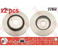 X2 PCS L&R SIDES FITS MERCEDES-BENZ A-CLASS A 250 BRAKE DISC DF6631 TRW