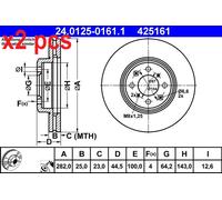 ✅Fits ATE 24.0125-0161.1 Brake disc 1 pc. 24.0125-0161.1 Brake disc ⭐UK Seller⭐