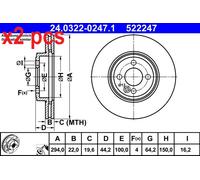 X2 PCS L&R SIDES FITS MINI MINI COOPER S BRAKE DISC 24.0322-0247.1 ATE