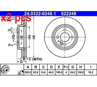 X2 PCS L&R SIDES FITS MINI MINI ONE BRAKE DISC 24.0322-0248.1 ATE