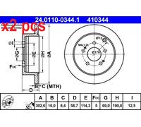 X2 PCS L&R SIDES FITS MITSUBISHI GRANDIS 2.4 MIVEC BRAKE DISC 24.0110-0344.1 ATE