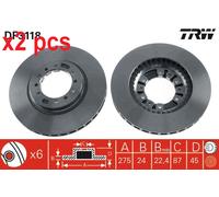 X2 PCS L&R SIDES FITS MITSUBISHI L200 2.5 TD 4WD BRAKE DISC DF3118 TRW