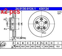 X2 PCS L&R SIDES FITS PORSCHE CAYENNE 3.0 S BRAKE DISC 24.0136-0124.1 ATE