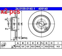 Fits ATE 24.0109-0140.1 Brake Disc OE REPLACEMENT TOP QUALITY