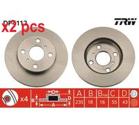 X2 PCS L&R SIDES FITS TOYOTA YARIS/VITZ 1.0 BRAKE DISC DF4112 TRW