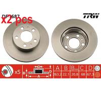 X2 PCS L&R SIDES FITS VOLVO 240 2.0 BRAKE DISC DF1687 TRW