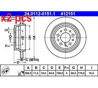 X2 PCS L&R SIDES FITS VOLVO S60 I 2.0 T BRAKE DISC 24.0112-0151.1 ATE