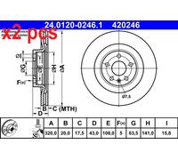 Brake disc ATE 24.0120-0246.1 for VOLVO V60 II (225) 2.0 2018-2021