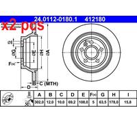 ATE Brake Disc 24.0112-0180.1 for VOLVO S80 II T4 2013-2016