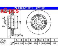 X2 PCS L&R SIDES FITS VOLVO XC90 I 2.5 T AWD BRAKE DISC 24.0120-0122.1 ATE