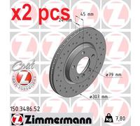 X2 PCS L&R SIDES FRONT 150.3486.52 BRAKE DISC ZIMMERMANN