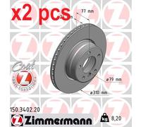 X2 PCS L&R SIDES FRONT 150340220 BRAKE DISC ZIMMERMANN