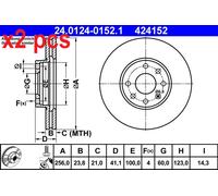 X2 PCS L&R SIDES FRONT 24.0124-0152.1 BRAKE DISC ATE