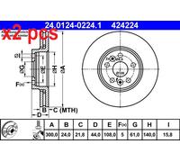 2x Brake disc Vented 24.0124-0224.1 ATE for RENAULT SCÉNIC II GRAND SCÉNIC II