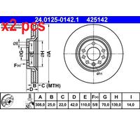 1X Brake disc ATE 24.0125-0142.1 for SAAB 9-5 (YS3E) 3 2001-2005