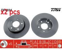 X2 PCS L&R SIDES FRONT DF4034 BRAKE DISC TRW