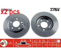 X2 PCS L&R SIDES FRONT DF4224 BRAKE DISC TRW