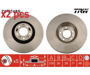 X2 PCS L&R SIDES FRONT DF4748S BRAKE DISC TRW