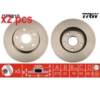 X2 PCS L&R SIDES FRONT DF4810 BRAKE DISC TRW