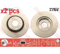 X2 PCS L&R SIDES FRONT DF6731 BRAKE DISC TRW