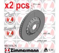 X2 PCS L&R SIDES FRONT FITS AUDI A4 B9 S4 TFSI BRAKE DISC 100.3374.75 ZIMMERMANN