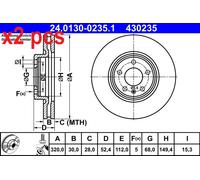 X2 PCS L&R SIDES FRONT FITS AUDI Q5 2.0 TFSI BRAKE DISC 24.0130-0235.1 ATE