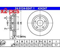 X2 PCS L&R SIDES FRONT FITS FOR NISSAN BLUEBIRD BRAKE DISC 24.0124-0247.1 ATE