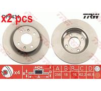 X2 PCS L&R SIDES FRONT FITS HYUNDAI I20 I 1.2 BRAKE DISC DF6431 TRW