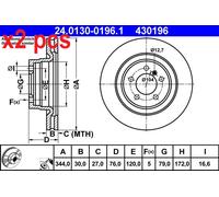 X2 PCS L&R SIDES FRONT FITS LAND ROVER RANGE ROVER BRAKE DISC 24.0130-0196.1 ATE