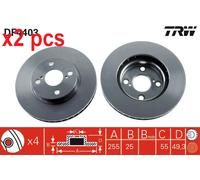 X2 PCS L&R SIDES FRONT FITS TOYOTA COROLLA SALOON 1.4 BRAKE DISC DF4403 TRW