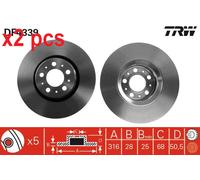 X2 PCS L&R SIDES FRONT FITS VOLVO S60 I 2.0 T BRAKE DISC DF4339 TRW