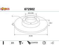X2 PCS L&R SIDES REAR BRAKE DISC 672982