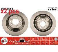 X2 PCS L&R SIDES REAR DF4759S BRAKE DISC TRW