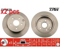 X2 PCS L&R SIDES REAR DF4829 BRAKE DISC TRW