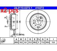 X2 PCS L&R SIDES REAR FITS PEUGEOT 607 2.0 BRAKE DISC 24.0110-0272.1 ATE