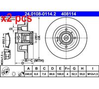 X2 PCS REAR AXLE 24.0108-0114.2 BRAKE DISC ATE