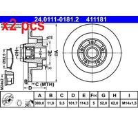 X2 PCS REAR AXLE 24.0111-0181.2 BRAKE DISC ATE