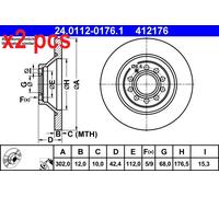 X2 PCS REAR AXLE 24.0112-0176.1 BRAKE DISC ATE