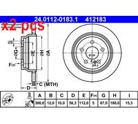 X2 PCS REAR AXLE 24.0112-0183.1 BRAKE DISC ATE