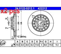 X2 PCS REAR AXLE 24.0122-0212.1 BRAKE DISC ATE