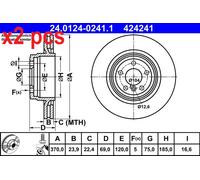 X2 PCS REAR AXLE 24.0124-0241.1 BRAKE DISC ATE