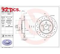 X2 PCS REAR BRAKE DISC PAIR L&R 08.A725.1X BREMBO I